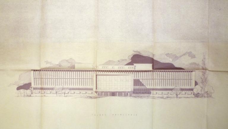 Projet Champ-Girault : élévation de la façade principale, Ch. et J. Dorian, [octobre 1948]. (archives municipales de Tours, 472 W 1, projets Champ-Girault).