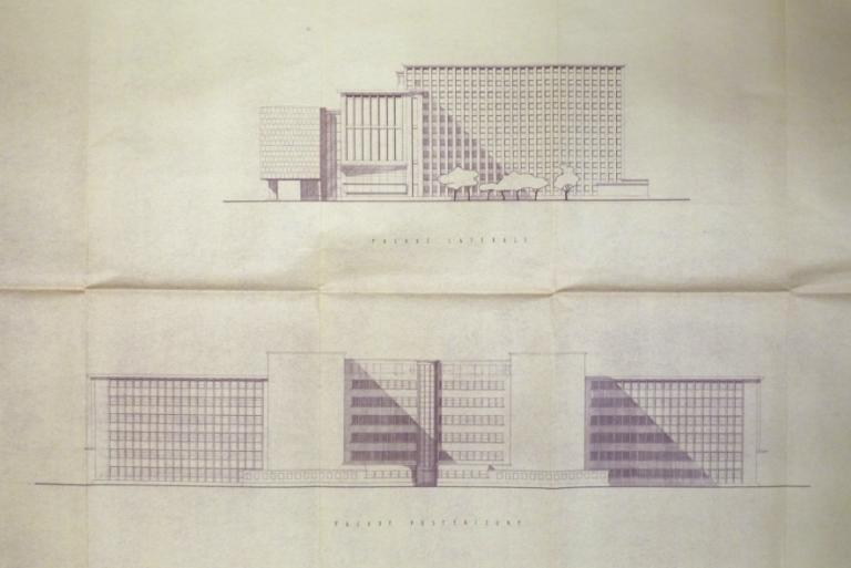 Projet Champ-Girault : façades latérale et postérieure, Ch. et J. Dorian, [octobre 1948]. (archives municipales de Tours, 472 W 1, projets Champ-Girault).
