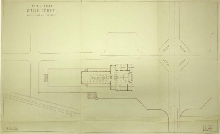 2e projet Anatole-France : plan du rez-de-chaussée, P. Patout, Ch. et J. Dorian arch., mars 1951. (archives municipales de Tours, 472 W 1, projet Anatole-France).