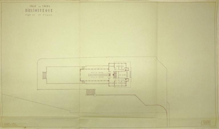 2e projet Anatole-France : plan du premier étage, P. Patout, Ch. et J. Dorian arch., mars 1951. (archives municipales de Tours, 472 W 1, projet Anatole-France).