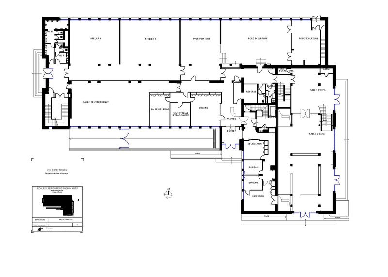 Plan actuel du rez-de-chaussée. (service architecture et bâtiments de la ville de Tours).