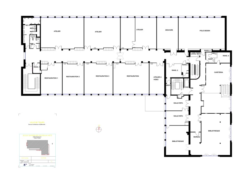 Plan actuel du premier étage. (service architecture et bâtiments de la ville de Tours).