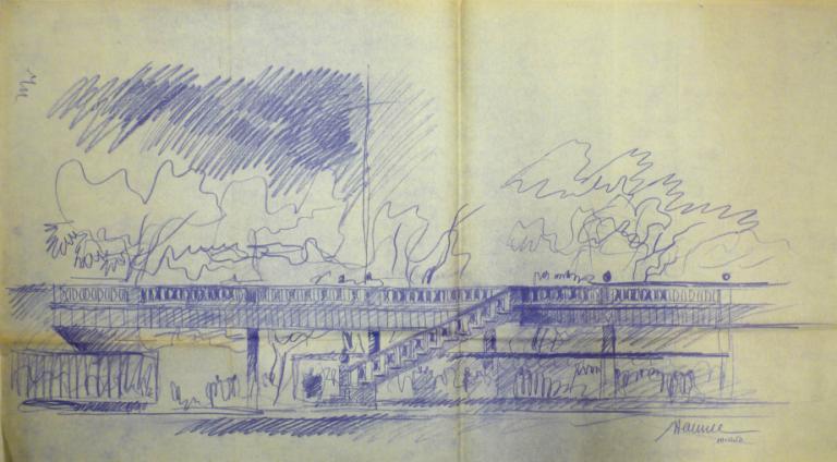 Esquisse d'élévation d'une terrasse, R. Chaume arch., 10 novembre 1950. (archives municipales de Tours, 149 W 21).