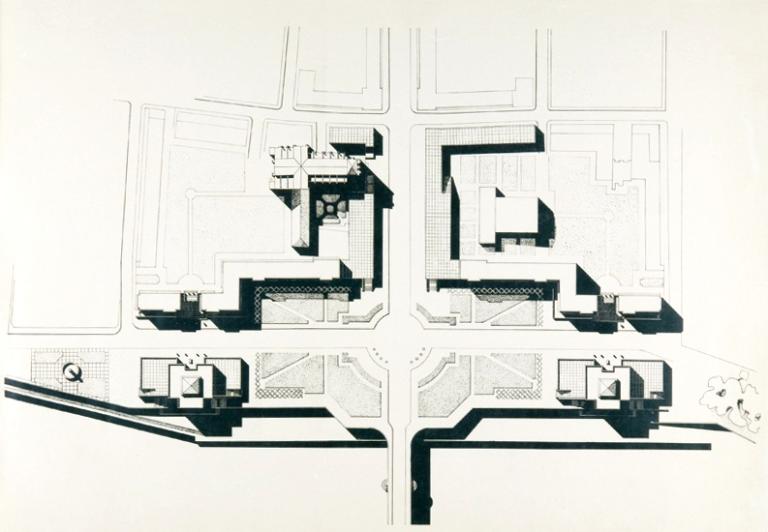 Plan masse de l'entrée nord, P. Patout et R. Chaume arch., [1955]. (archives municipales de Tours, 149 W 23, S 20 (album)).