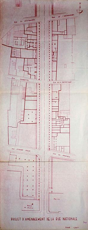 Projet d'aménagement de la partie non sinistrée : plan des passages couverts en rez-de-chaussée, [1951]. (archives municipales de Tours, 149 W 8).