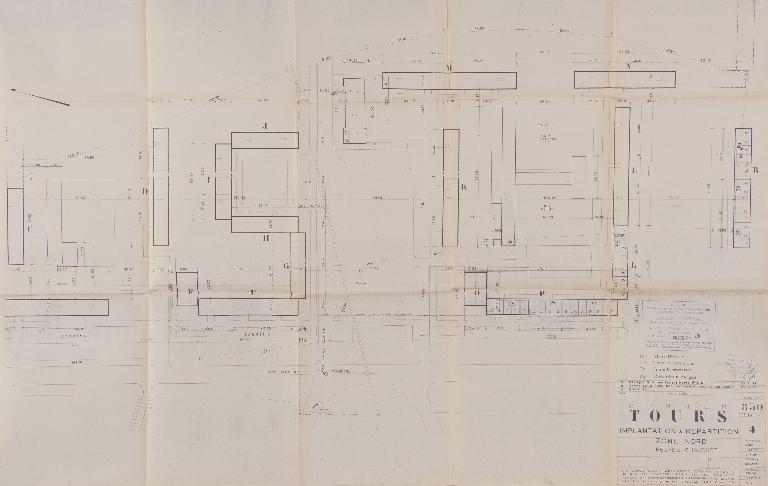 Plan d'implantation et de répartition de la 2e tranche - Zone nord - RdC - 1959. (Archives communales de Tours, section contemporaine, Série W, cote 999 W 65).