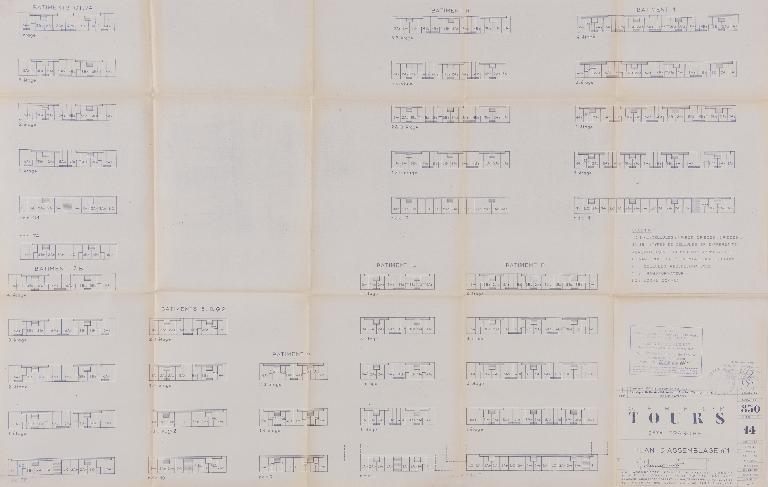 Plan d'assemblage n°1 de la deuxième tranche - 1959. (Archives communales de Tours, section contemporaine, Série W, cote 999 W 65).