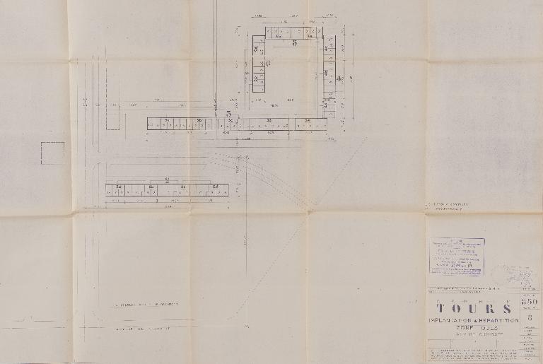 Plan d'implantation et de répartition de la 2e tranche - Zone ouest  - RdC - 1959. (Archives communales de Tours, section contemporaine, Série W, cote 999 W 65).