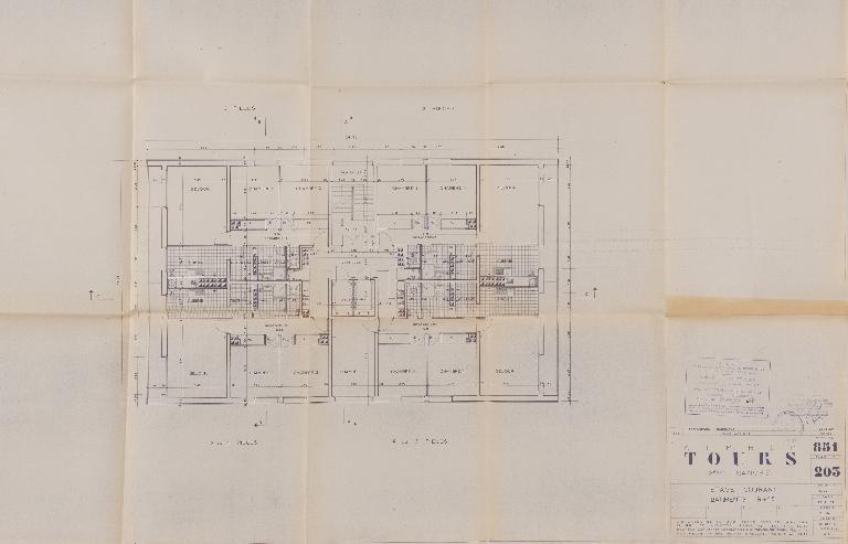 Plan d'étage courant - 1959. (Archives communales de Tours, section contemporaine, Série W, cote 999 W 65).