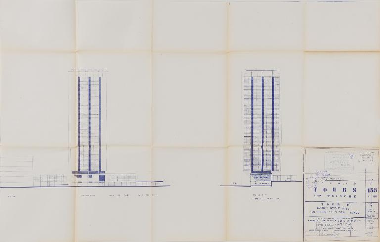 Plan des façades Nord et Ouest - 1963. (Archives communales de Tours, section contemporaine, Série W, cote 999 W 97).