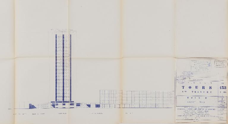 Plan de la façade Sud - 1963. (Archives communales de Tours, section contemporaine, Série W, cote 999 W 97).