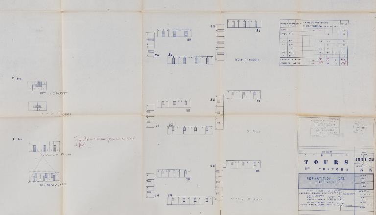Plan de répartition des logements des bâtiments 21 à 25 - 1964. (Archives communales de Tours, section contemporaine, Série W, cote 999 W 98).