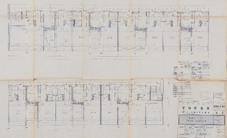 Plan d'étage courant - 1965. (Archives communales de Tours, section contemporaine, Série W, cote 999 W 117).