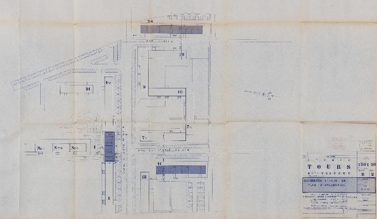 Plan d'implantation des bâtiments 1 ter, 11 et 26 - 15 juin 1965. (Archives communales de Tours, section contemporaine, Série W, cote 999 W 117).