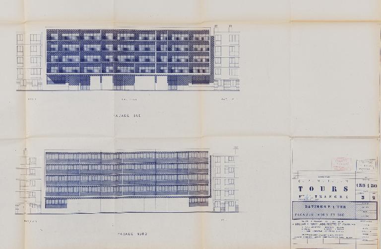 Premier projet par Labourdette - 1965. (Archives communales de Tours, section contemporaine, Série W, cote 999 W 117).