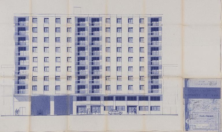 Plan de la façade sud - 1975. (Archives communales de Tours, section contemporaine, Série W, cote 999 W 127).