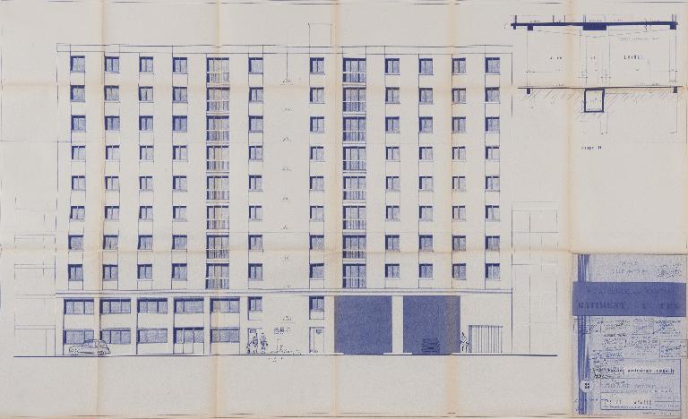 Plan de la façade nord - 1975. (Archives communales de Tours, section contemporaine, Série W, cote 999 W 127).