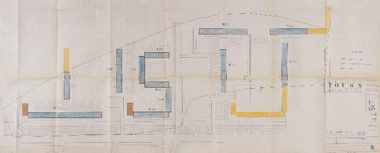 Plan-masse de la première tranche - 15 juillet 1955. (Archives communales de Tours, section contemporaine, Série W, cote 1257 W 1). ; Plan d'implantation - 1955. (Archives communales de Tours, section contemporaine, Série W, cote 1257 W 1).