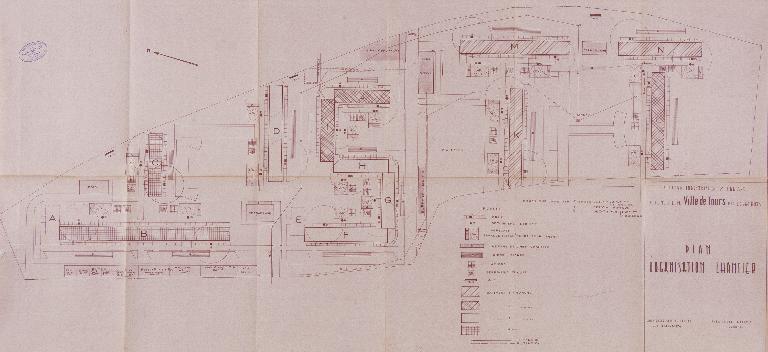 Plan d'organisation du chantier de la première tranche - 1956. (Archives communales de Tours, section contemporaine, Série W, cote 1257 W 4).