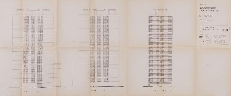 Plan des façades - 1958. (Archives communales de Tours, section contemporaine, Série W, cote 1257 W 7).