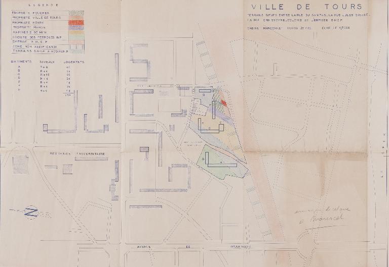 Avant-projet par Michel Marconnet - 23 juillet 1962. (Archives communales de Tours, section contemporaine, Série W, cote 1257 W 10).