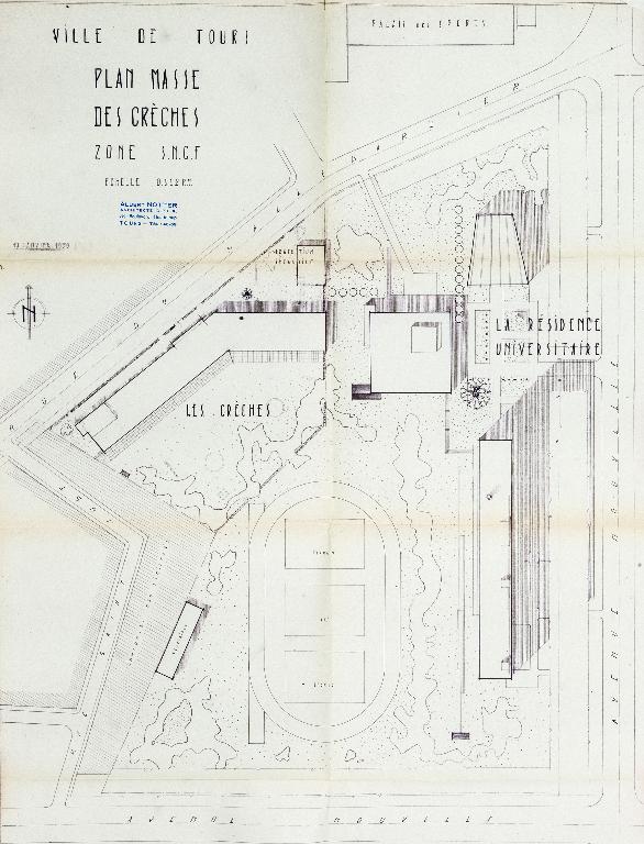 Plan-masse préliminaire (10 janvier 1959). (Archives communales de Tours, section contemporaine). ; Plan-masse préliminaire (10 janvier 1959). (Archives communales de Tours, section contemporaine).