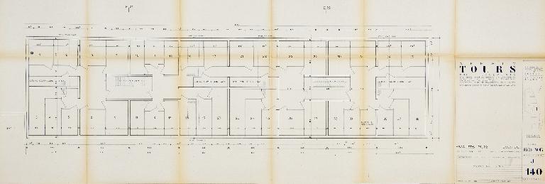 Bâtiment J - plan du sous-sol - 1955. (Archives communales de Tours, section contemporaine, Permis de construire n°55-727).