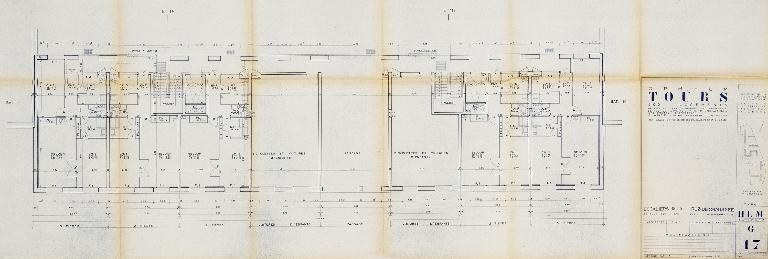 Bâtiment G - plan du rez-de-chaussée - 1955. (Archives communales de Tours, section contemporaine, Permis de construire n°55-727).