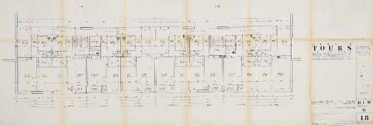 Bâtiment G - plan des étages 1 et 4 - 1955. (Archives communales de Tours, section contemporaine, Permis de construire n°55-727).