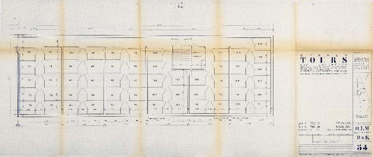 Bâtiments D et K - Plan du sous-sol - Partie est - 1955. (Archives communales de Tours, section contemporaine, Permis de construire n°55-727).