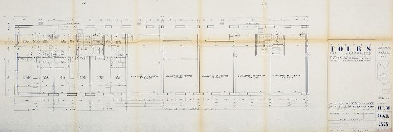 Bâtiments D et K - Plan du rez-de-chaussée - Partie ouest - 1955. (Archives communales de Tours, section contemporaine, Permis de construire n°55-727).