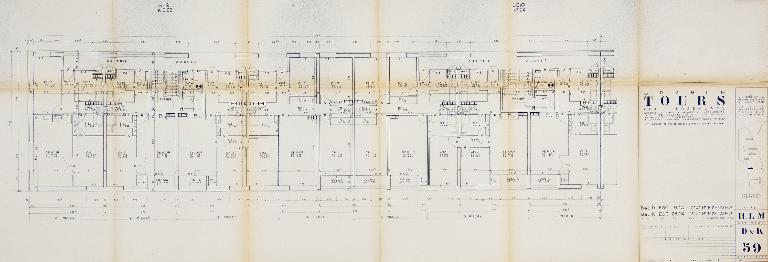 Bâtiments D et K - Plan des étages 2, 4, 8, 10 - Partie ouest - 1955. (Archives communales de Tours, section contemporaine, Permis de construire n°55-727).