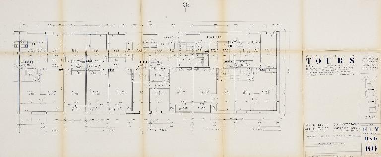 Bâtiments D et K - Plan des étages 2, 4, 8, 10 - Partie est - 1955. (Archives communales de Tours, section contemporaine, Permis de construire n°55-727).