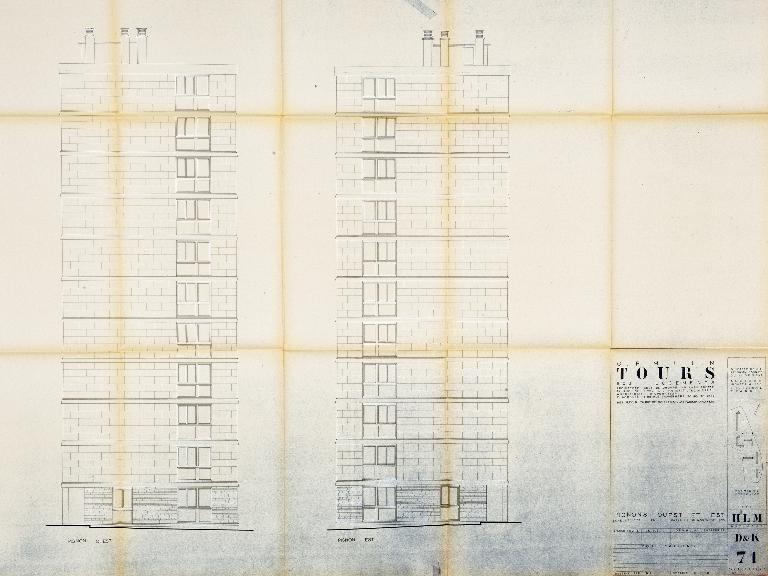 Bâtiments D et K - Plan des pignons - 1955. (Archives communales de Tours, section contemporaine, Permis de construire n°55-727).