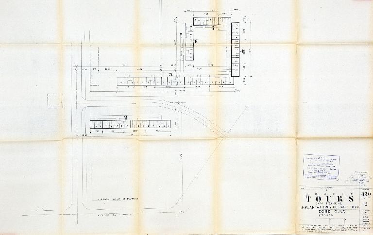 Plan d'implantation et de répartition de la 2e tranche - Zone ouest  - Étages - 1959. (Archives communales de Tours, section contemporaine, Série W, cote 999 W 65).