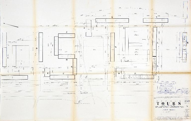 Plan d'implantation et de répartition de la 2e tranche - Zone nord  - Étages - 1959. (Archives communales de Tours, section contemporaine, Série W, cote 999 W 65).