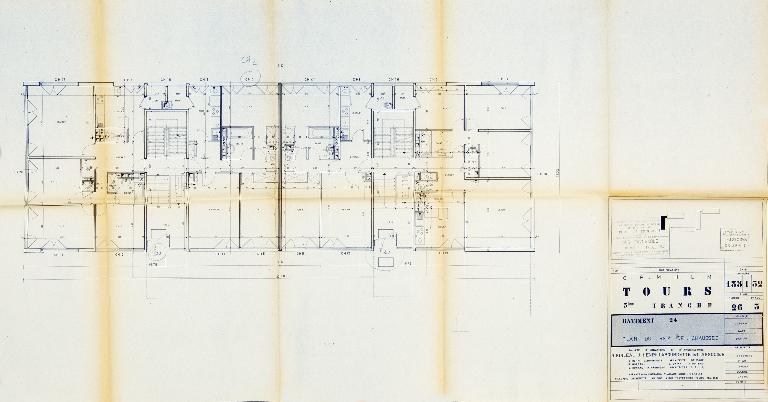 Plan du rez-de-chaussée du bâtiment 24 - 1964. (Archives communales de Tours, section contemporaine, Série W, cote 999 W 98).