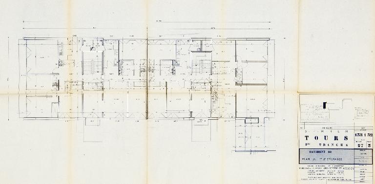 Plan du 1er, 2e et 3e étage du bâtiment 24 - 1964. (Archives communales de Tours, section contemporaine, Série W, cote 999 W 98).