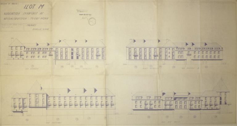 Elévations des façades antérieures, A. Le Roy arch., 26 mars 1949. (archives municipales de Tours, Permis de construire 1949/n°251).
