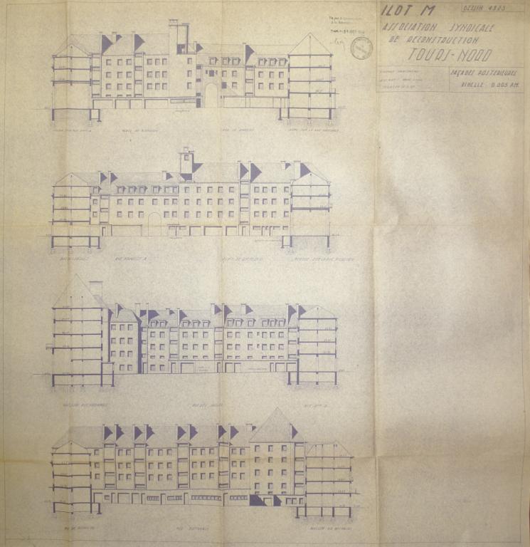 Elévation des façades postérieures, A. Le Roy arch., 18 mars 1949. (archives municipales de Tours, Permis de construire 1949/n°251).