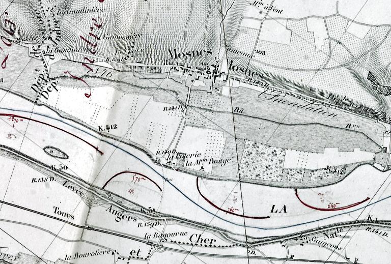 Projet d'un pont à établir sur la passe entre la Loire et la gare du canal de jonction, vers 1826. (archives départementales d'Indre-et-Loire, S 1921).