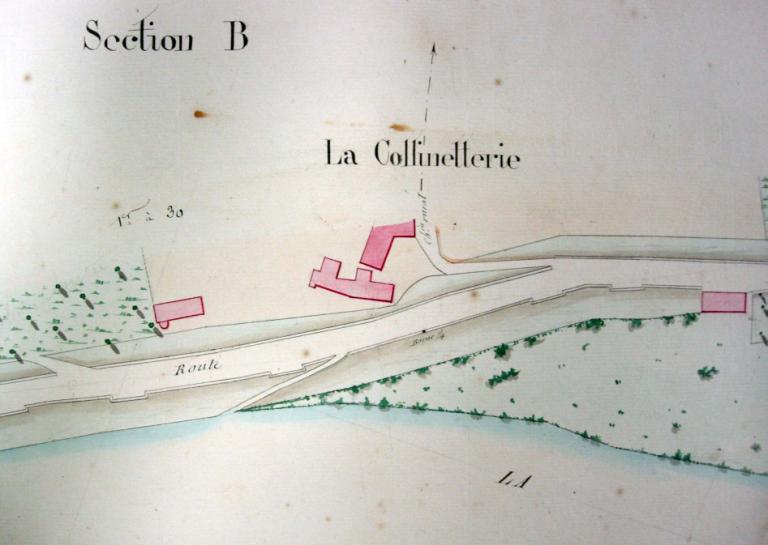 Plan de la Loire dans le département d'Indre-et-Loire (Service spécial de la Loire), détail sur le port de Tours, années 1840 (avant travaux de 1849). Mention d'un port au Bois en amont du pont. (archives départementales du Loiret, 12 Fi 7-28).