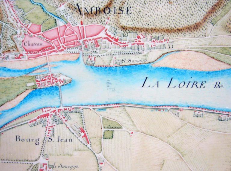 Plan de la Loire dans le département d'Indre-et-Loire, Service spécial de la Loire, milieu XIXe siècle. Détail sur Portillon. (archives départementales du Loiret, 12 Fi 7-28). ; Plan de la Loire dans le département d'Indre-et-Loire, Service spécial de la Loire, milieu XIXe siècle. Détail sur Portillon. (archives départementales du Loiret, 12 Fi 7-28).