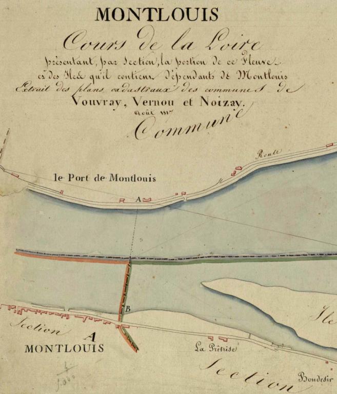 Plan général du projet des nouvelles terrasses indiquant aussi les nouveaux ports à établir, 6 novembre 1848, architecte de la ville de Tours Guérin.. (archives municipales de Tours, 1 O 114).