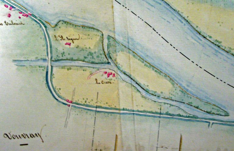 Extrait du cadastre napoléonien, entre 1835 et 1840, détail figurant la gare du canal de jonction Cher Loire. (archives départementales d'Indre-et-Loire, 3 P 2/261/7).