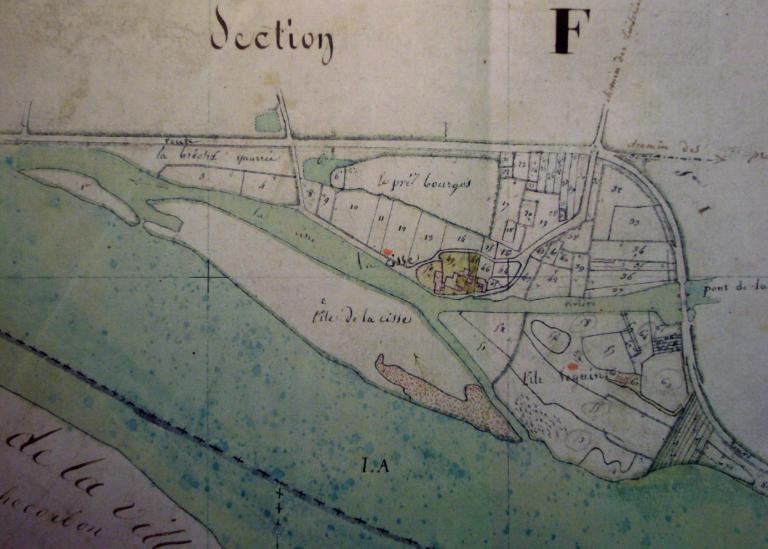 Défense de la ville d'Amboise contre les inondations, achèvement du quai des Violettes, plan de l'ingénieur Descombes, 20 août 1867. (archives départementales d'Indre-et-Loire, S 4987).