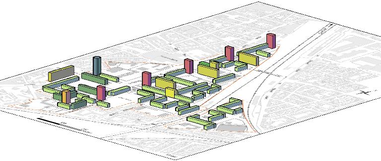 Modélisation du quartier en direction du nord-est.
