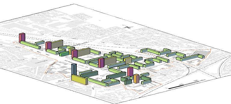 Modélisation du quartier en direction du nord-ouest.