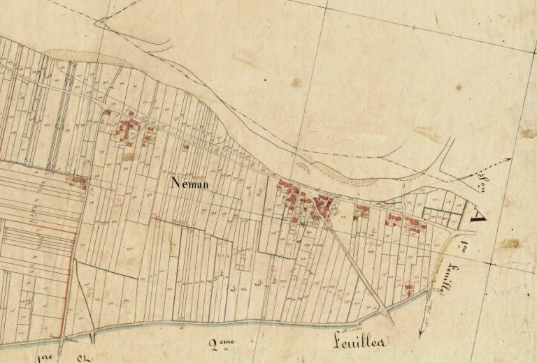 Extrait du cadastre napoléonien de 1813 : mention de la traversée du bac et du lieudit le Passage. (archives départementales d'Indre-et-Loire, 3 P 2/084).