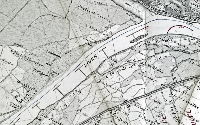 La Loire à Amboise et ses environs, 6 mars 1855. (archives municipales d'Amboise, O 219). ; La Loire à Amboise et ses environs, 6 mars 1855. (archives municipales d'Amboise, O 219).